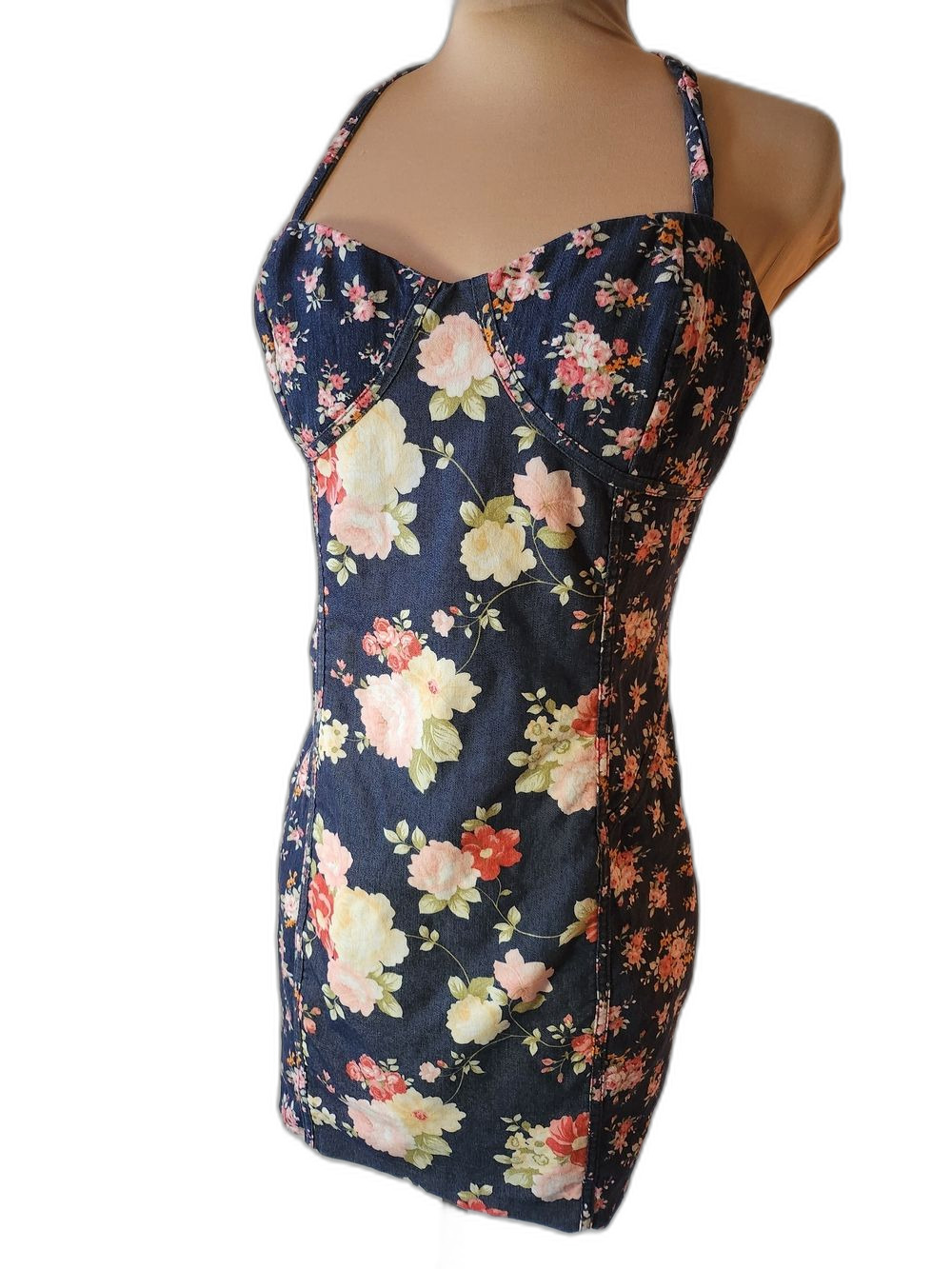 Nikibiki Navy Floral Bodycon Halter Mini Dress